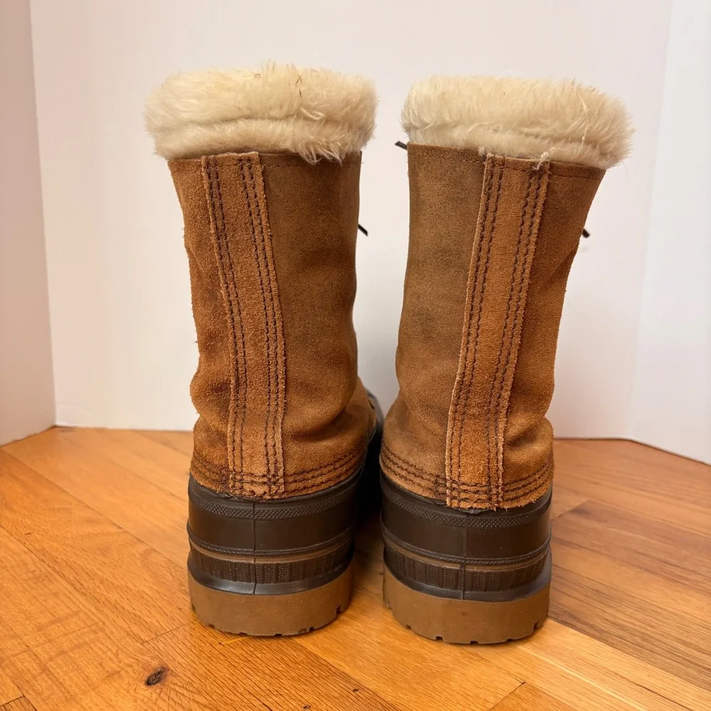 Sorel Kaufman Caribou Mens 9 Brown Suede Rubber Winter Snow Duck Boots USA Made